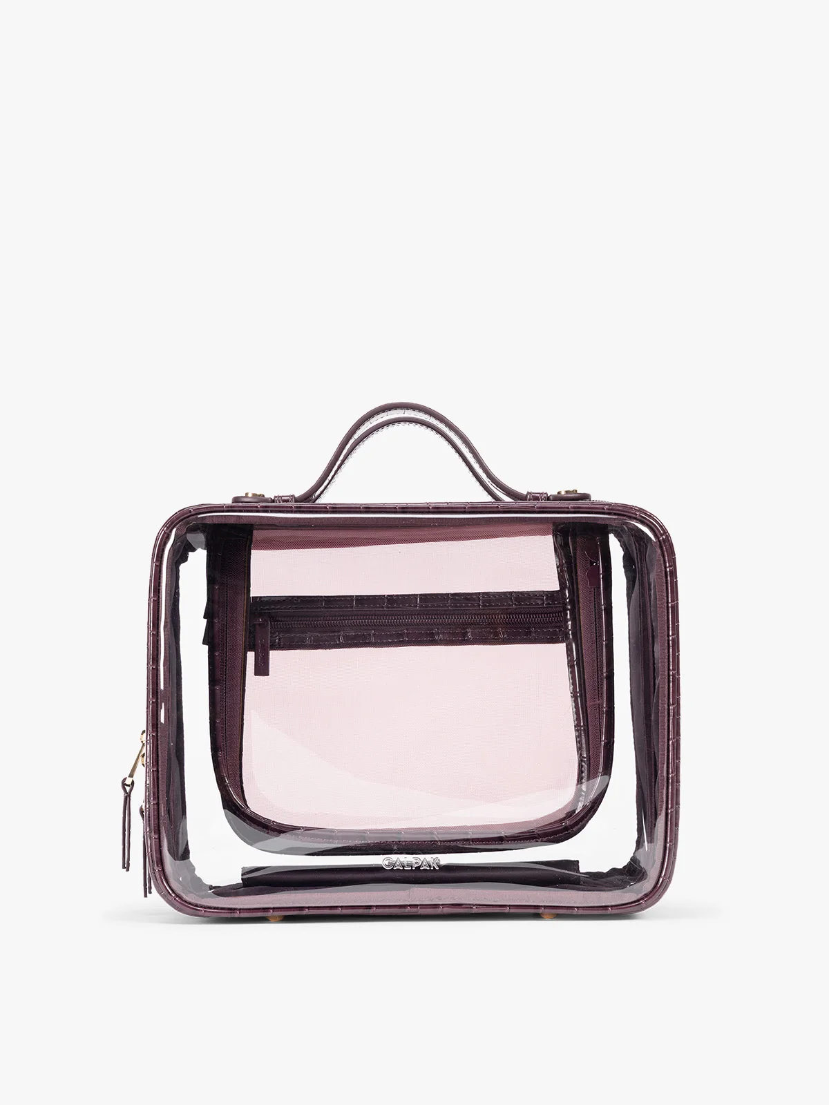 Large Clear Cosmetics Case in Croc-Embossed