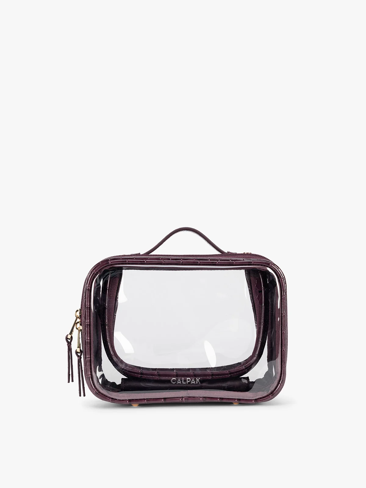 Small Clear Cosmetics Case in Croc-Embossed